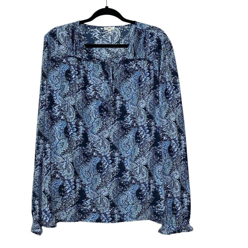Joie Size XXL Peasant Top Parisian Paisley Blue Tie Neck Blouse